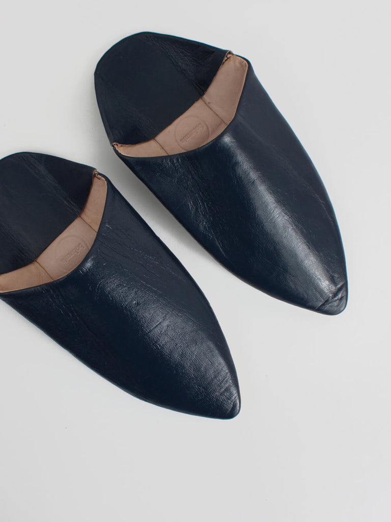 Moroccan Mens Pointed Babouche Slippers, Indigo - Bohemia Design