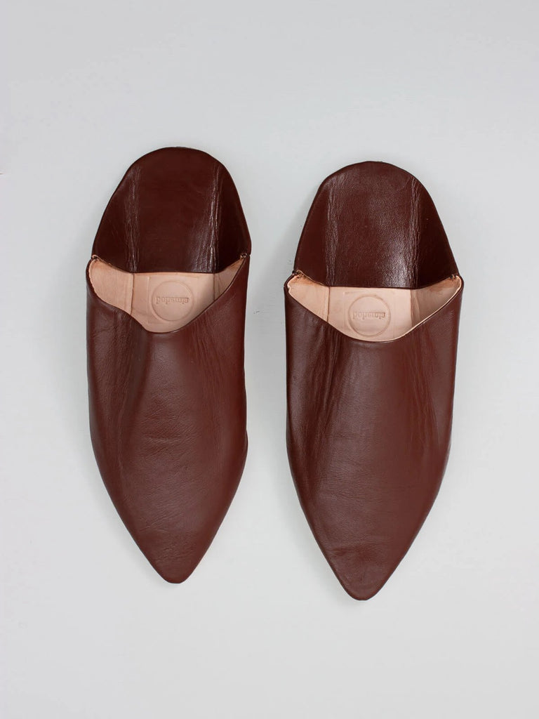 Moroccan Mens Pointed Babouche Slippers, Chocolate - Bohemia Design