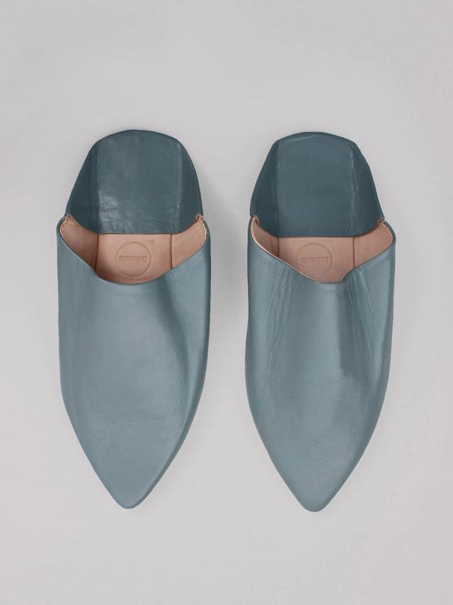 Moroccan Mens Pointed Babouche Slippers, Grey - Bohemia Design