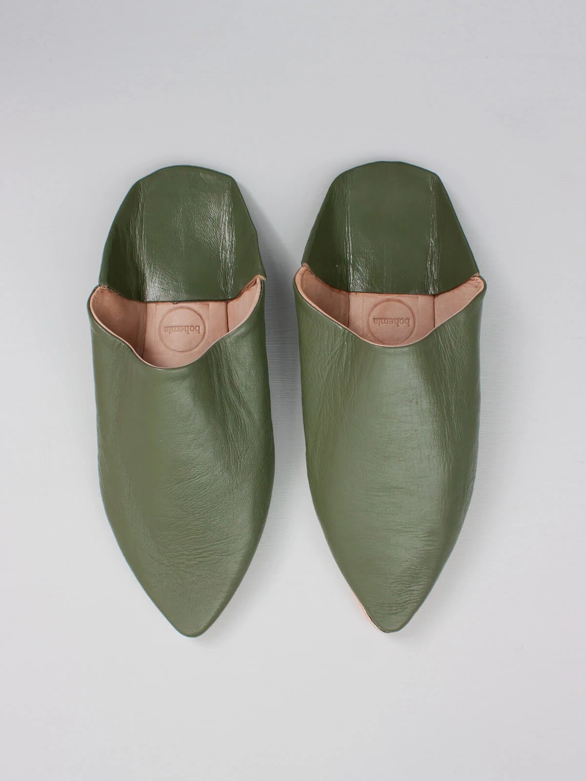 Moroccan Mens Pointed Babouche Slippers, Olive