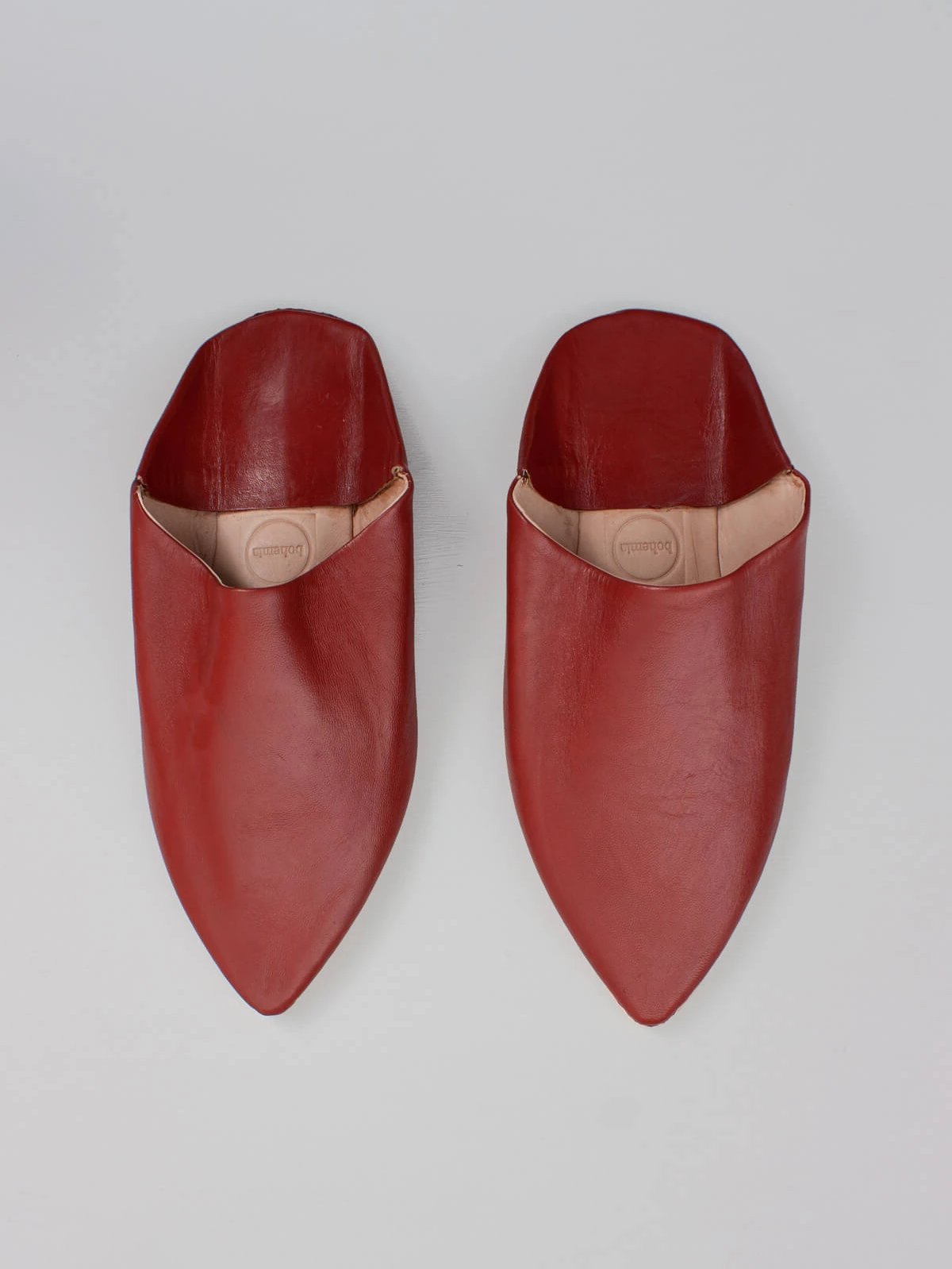 Moroccan Mens Pointed Babouche Slippers, Brick