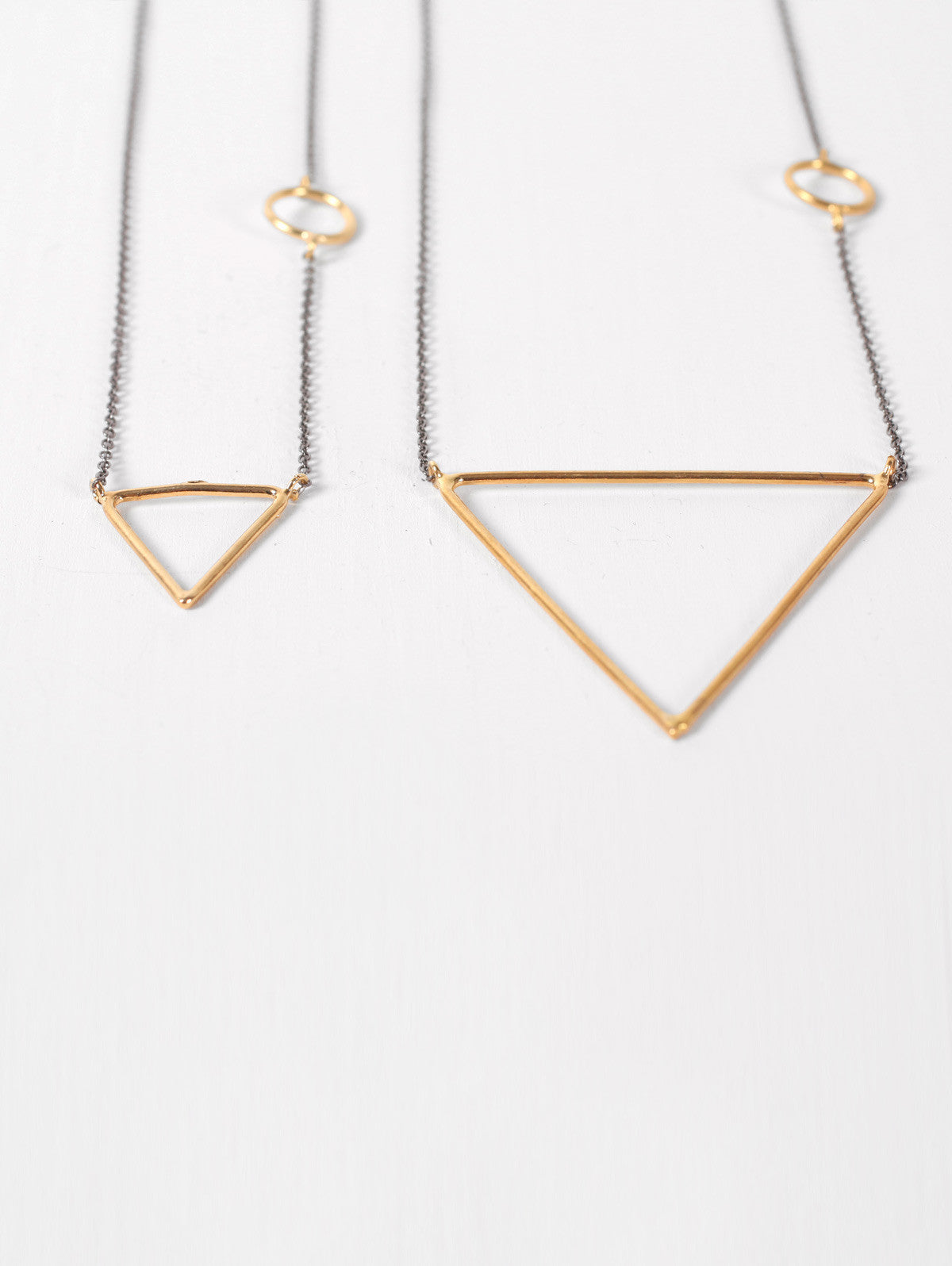 Gold Pyramid Necklace with Oxidised Chain