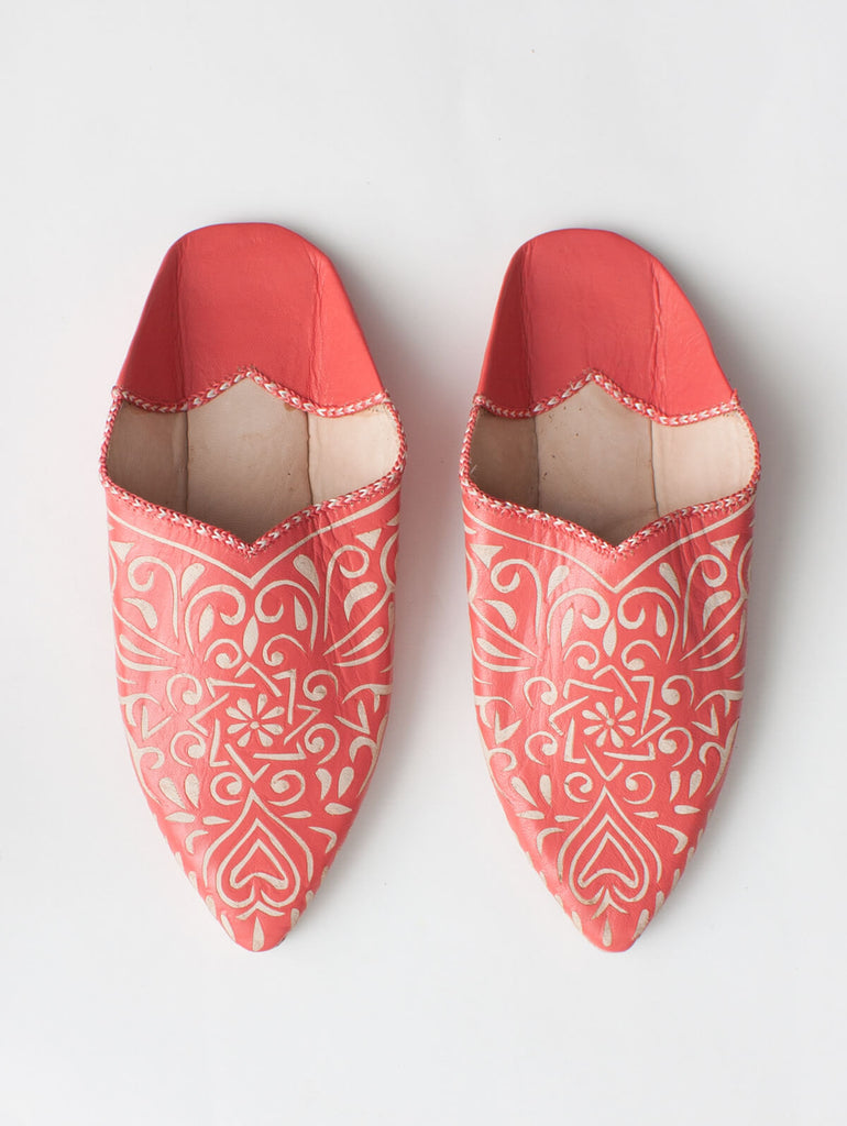 Moroccan Decorative Babouche Slippers, Coral - Bohemia Design