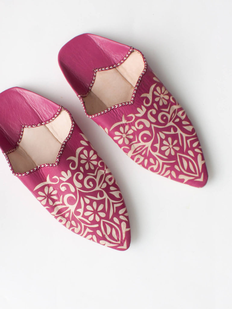 Moroccan Decorative Babouche Slippers, Fuchsia - Bohemia Design