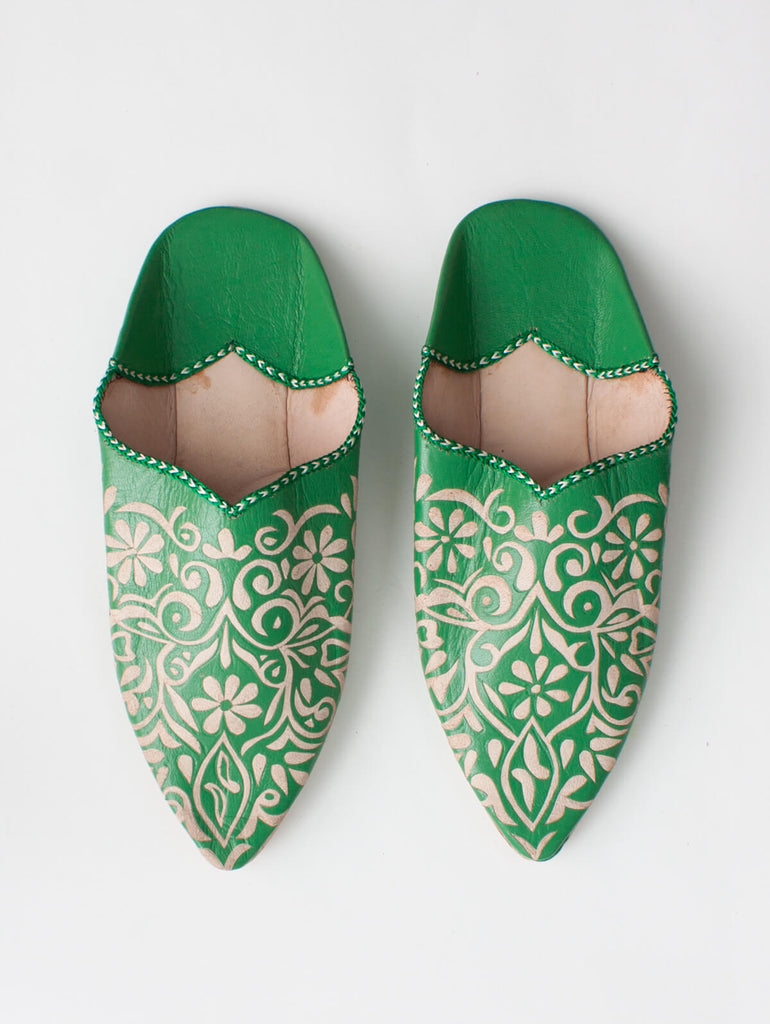 Moroccan Decorative Babouche Slippers, Green - Bohemia Design