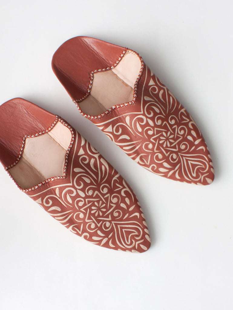 Moroccan Decorative Babouche Slippers, Terracotta - Bohemia Design