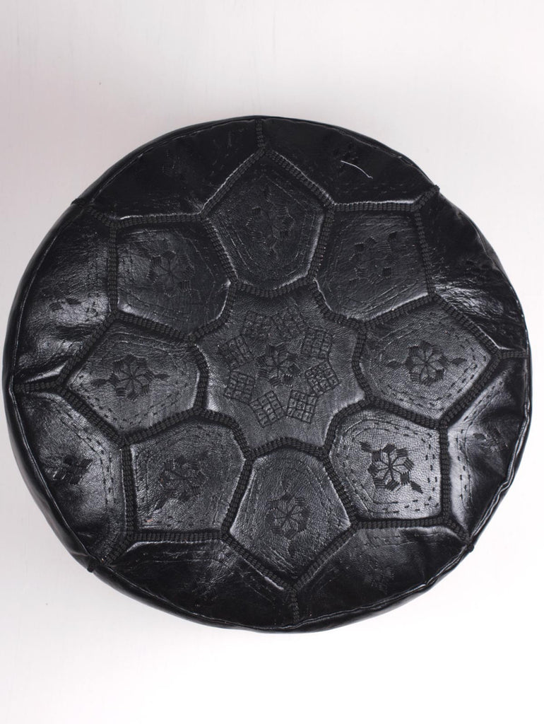 Moroccan Leather Tile Pouffe, Black - Bohemia Design