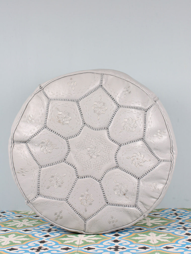 Moroccan Leather Tile Pouffe, Grey - Bohemia Design