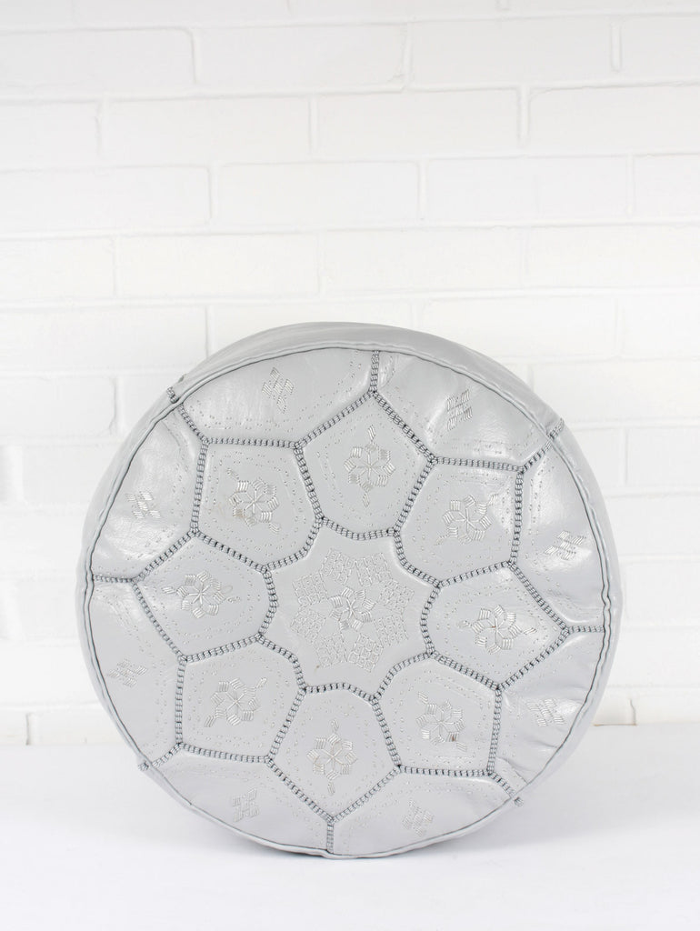 Moroccan Leather Tile Pouffe, Grey (Slight Seconds) - Bohemia Design