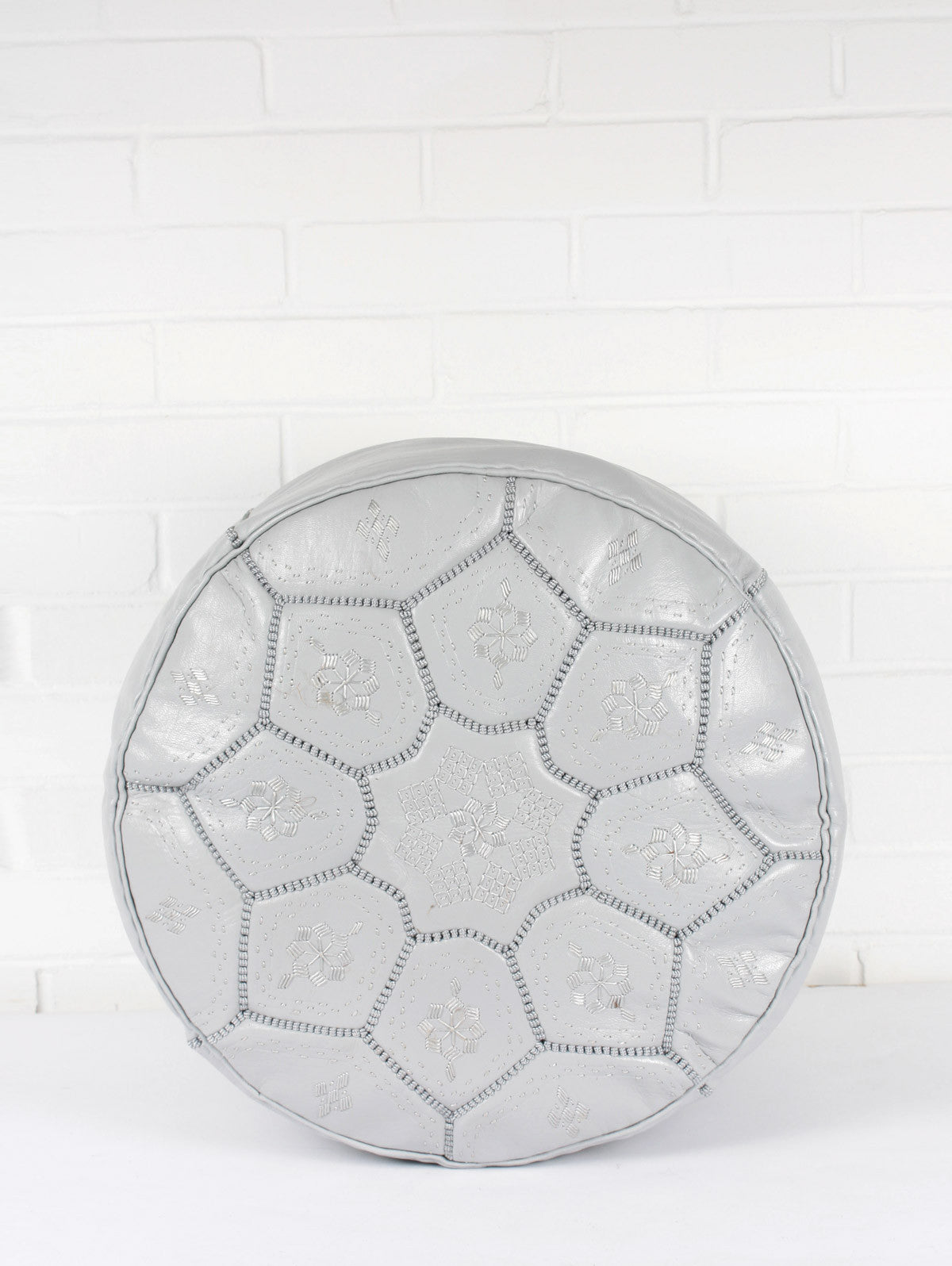 Moroccan Leather Tile Pouffe, Grey (Slight Seconds)