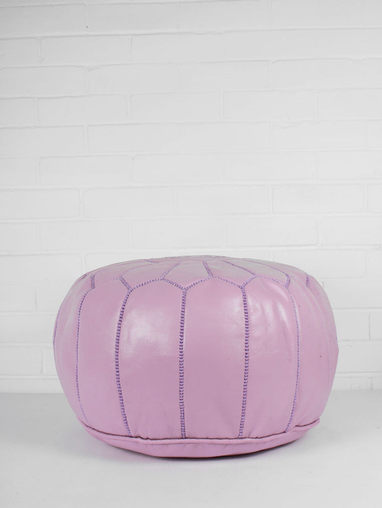 Moroccan Leather Pouffe, Vintage Pink - Bohemia Design