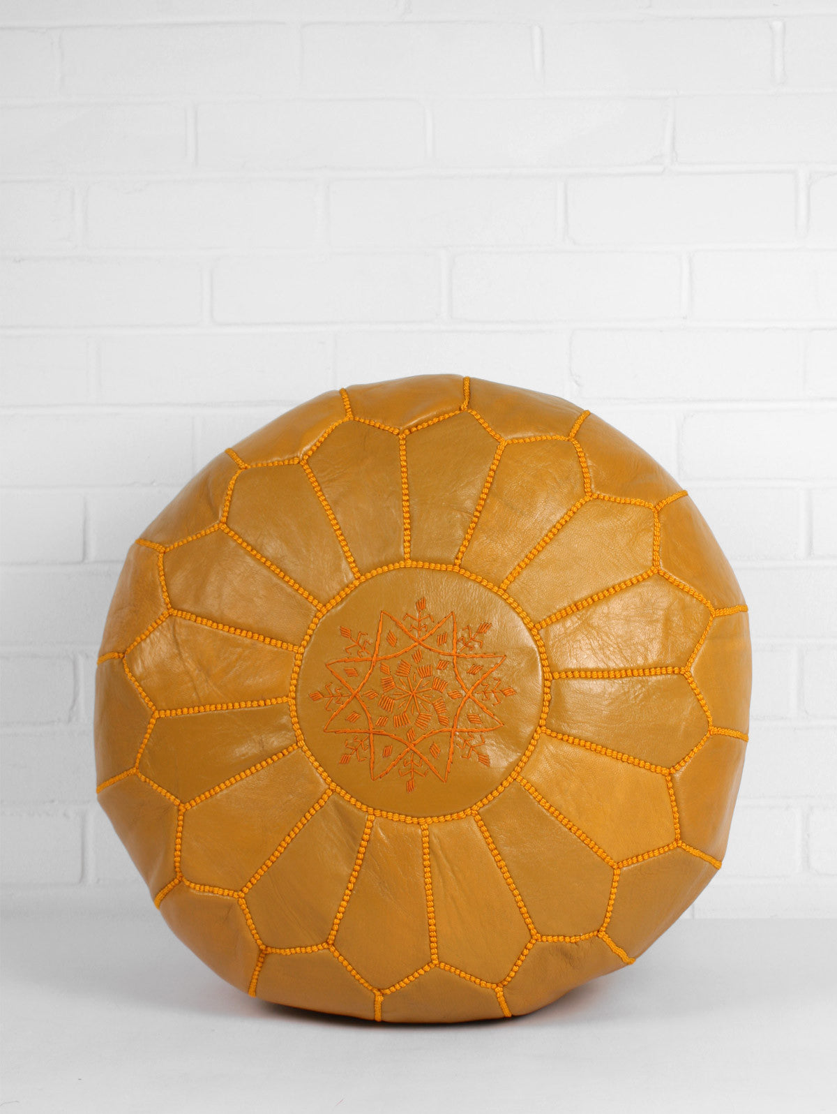 Moroccan Leather Pouffe, Mustard (Slight Seconds)