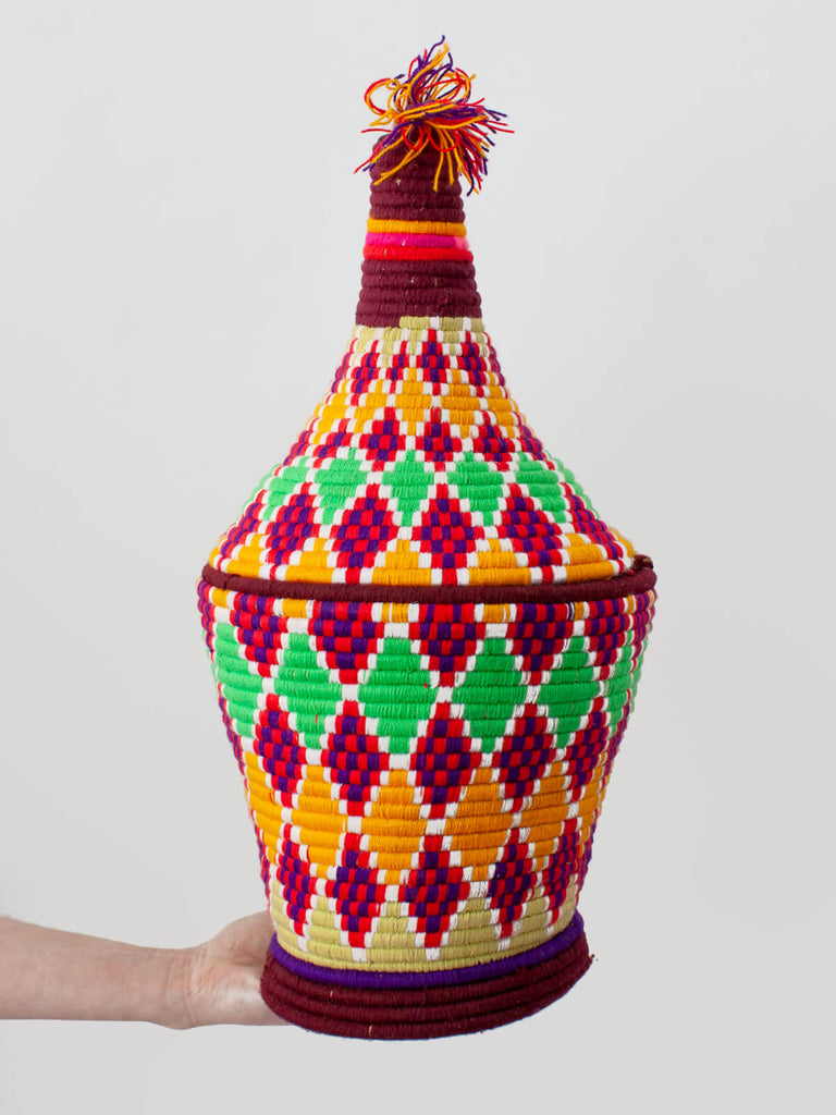 Moroccan wool storage pot by Bohemia Design in diamond pattern