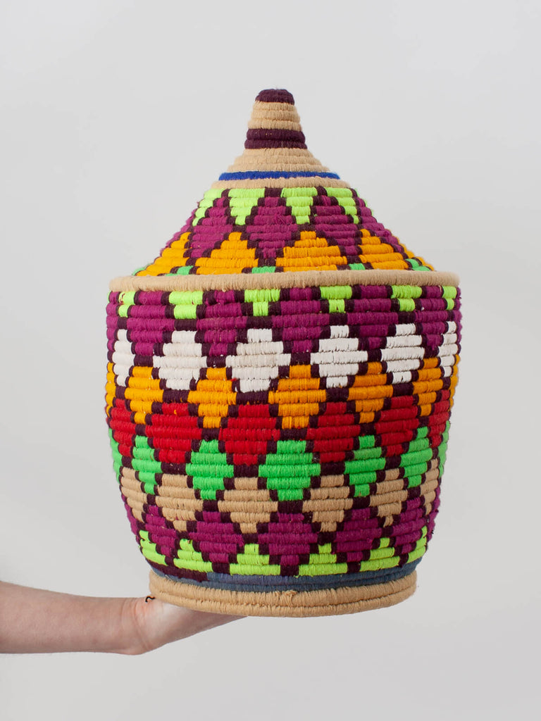 Moroccan wool storage pot by Bohemia Design in diamond pattern