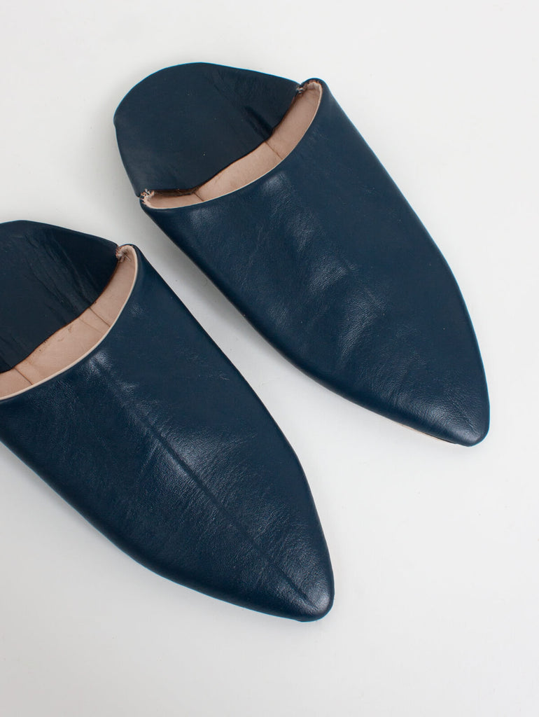 Moroccan Classic Pointed Babouche Slippers, Indigo - Bohemia Design