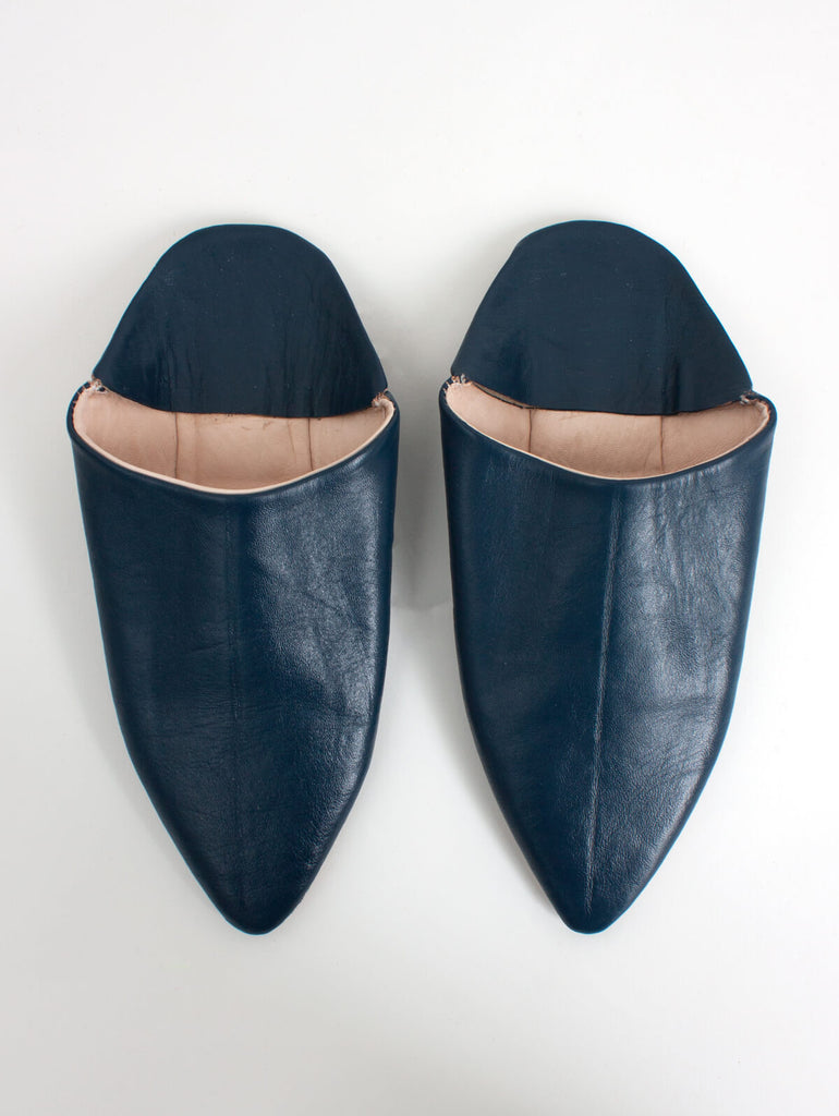 Moroccan Classic Pointed Babouche Slippers, Indigo - Bohemia Design