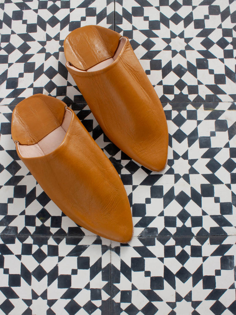 Moroccan Classic Pointed Babouche Slippers, Mustard - Bohemia Design