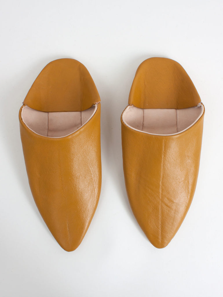 Moroccan Classic Pointed Babouche Slippers, Mustard - Bohemia Design