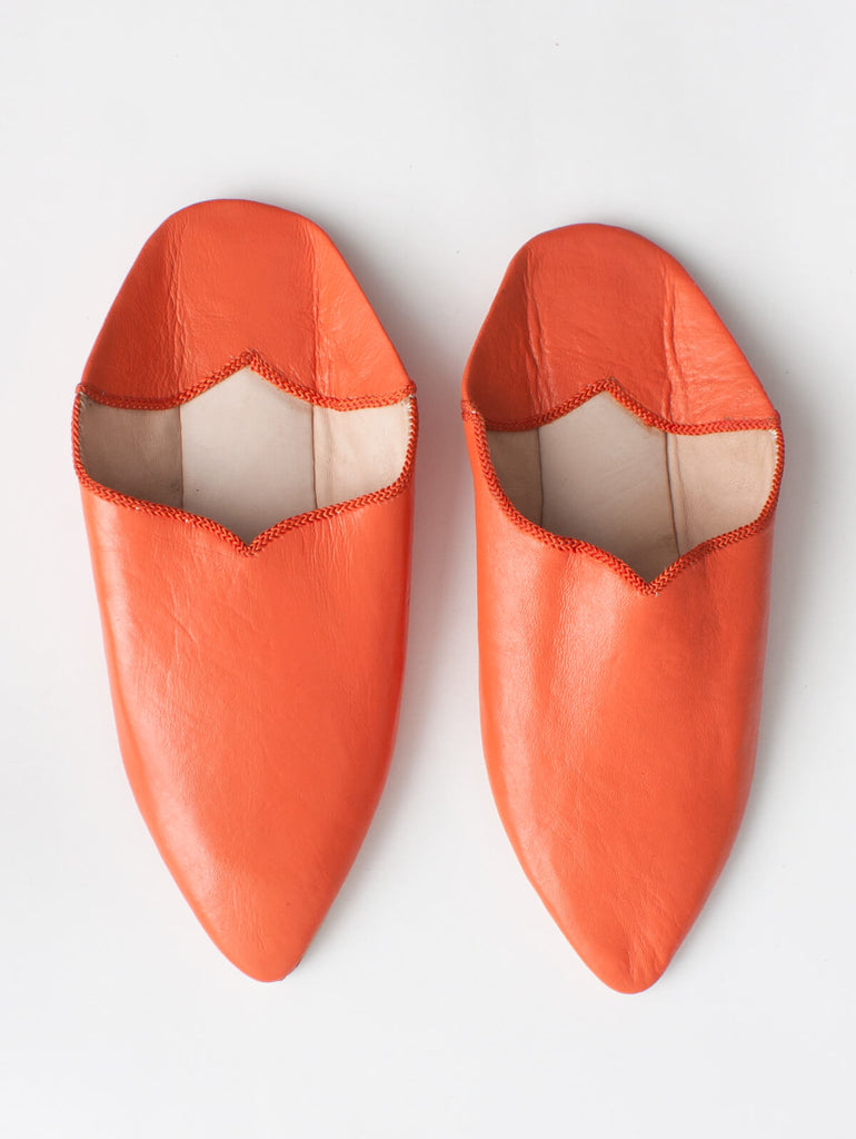 Moroccan Plain Pointed Babouche Slippers, Orange - Bohemia Design