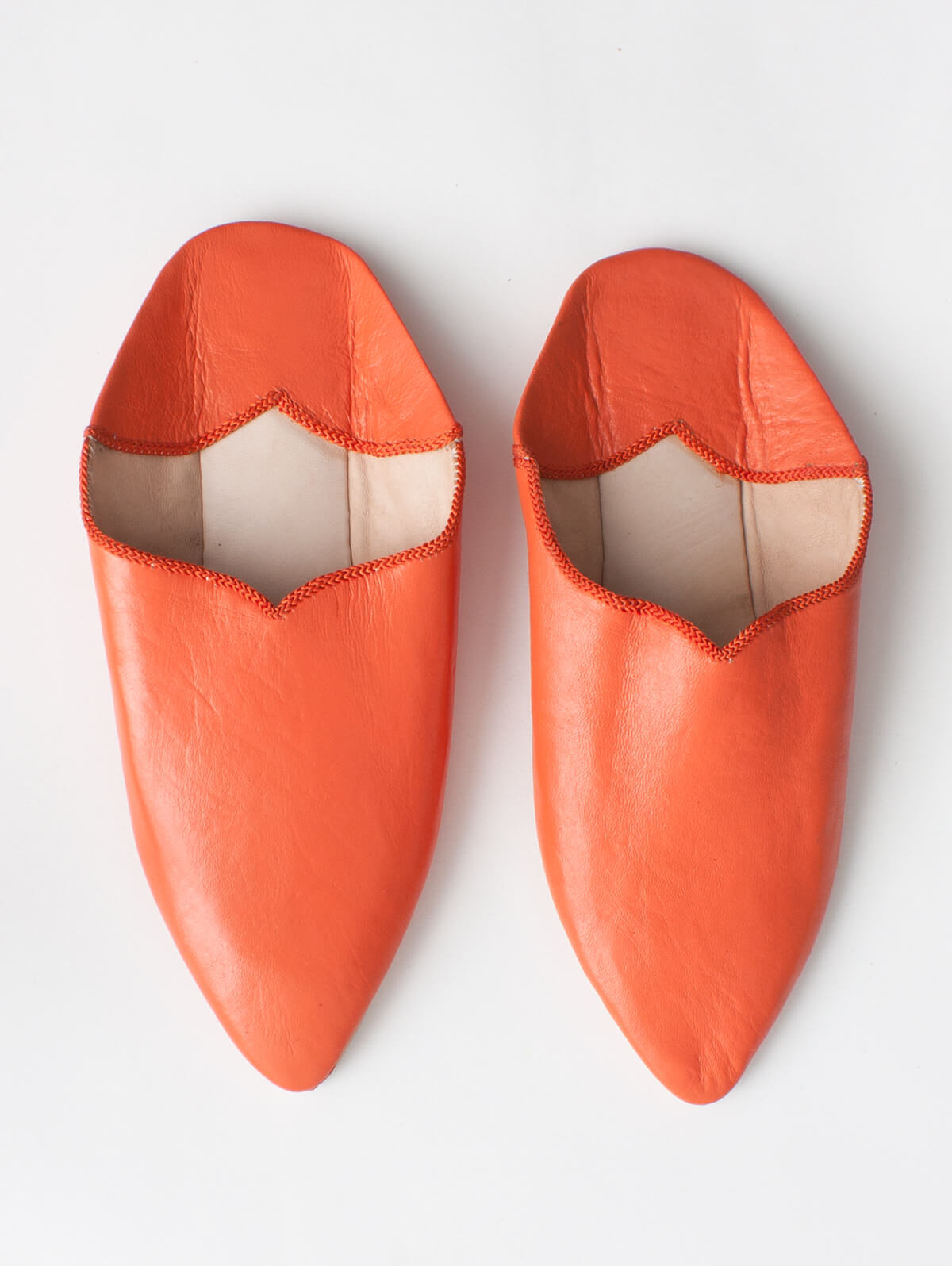 Moroccan Plain Pointed Babouche Slippers, Orange