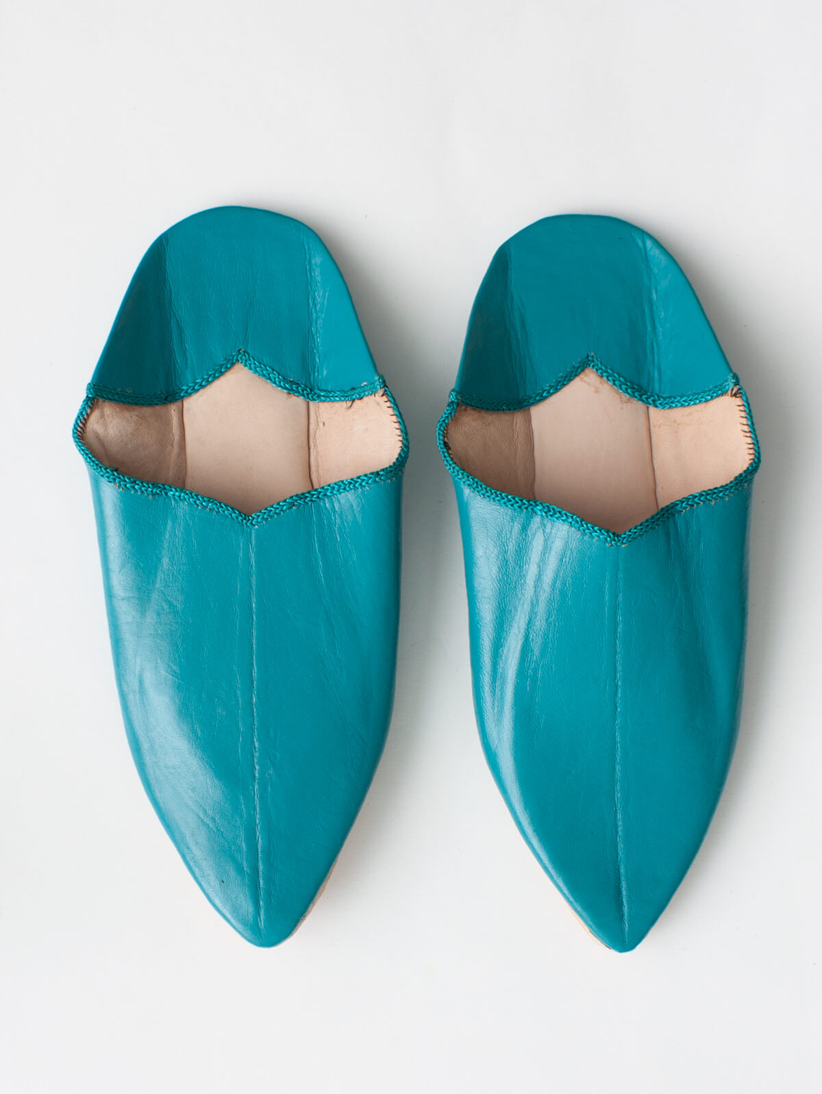 Moroccan Plain Pointed Babouche Slippers, Teal