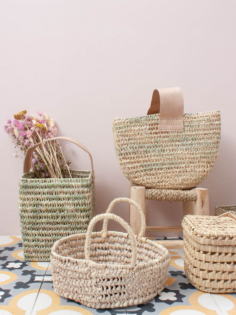 Group of different Moroccan open weave basket designs from Bohemia Design
