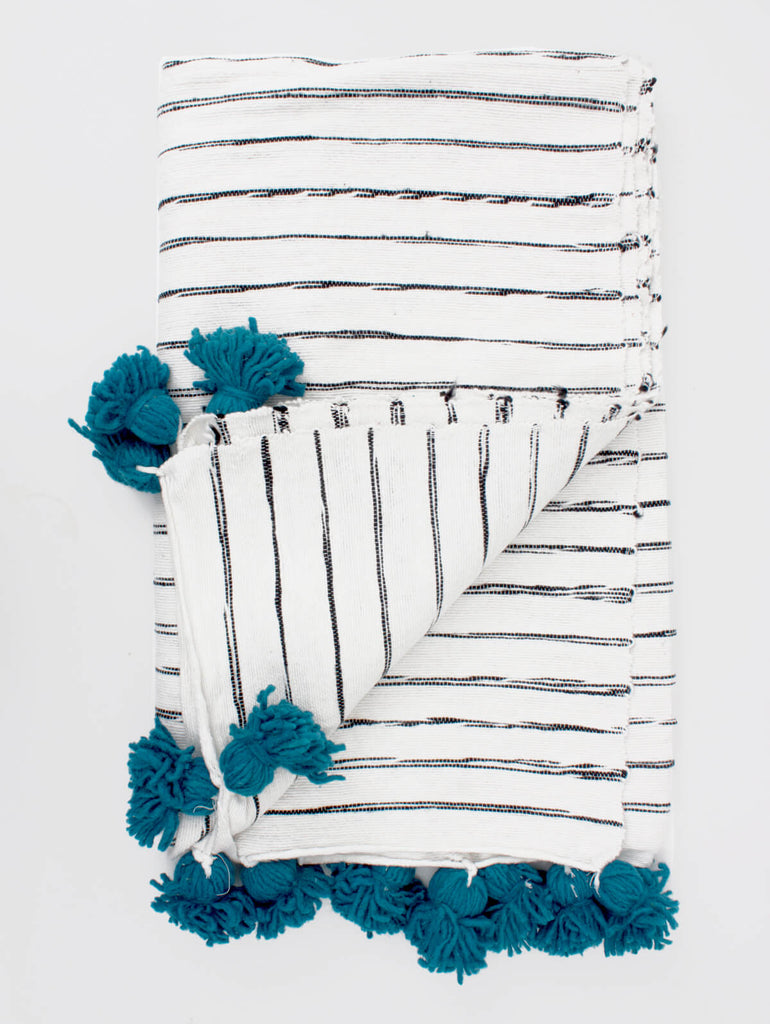 White Cotton Scribble Stripe Blankets - Bohemia Design
