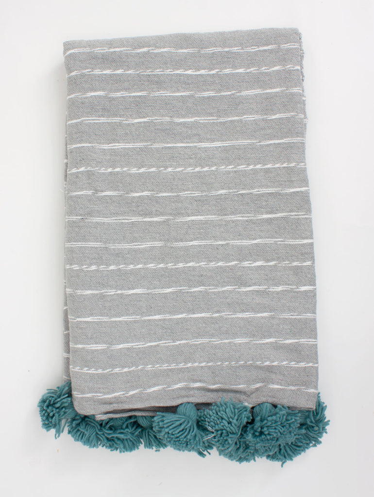 Grey Cotton Scribble Stripe Blankets - Bohemia Design