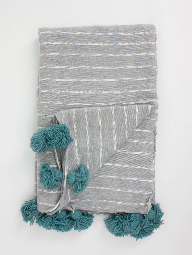 Grey Cotton Scribble Stripe Blankets - Bohemia Design