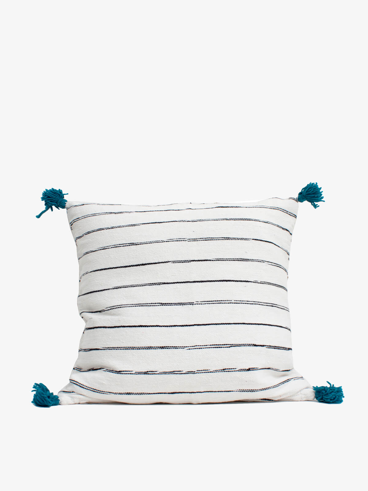White Cotton Scribble Stripe Square Cushions, Blue
