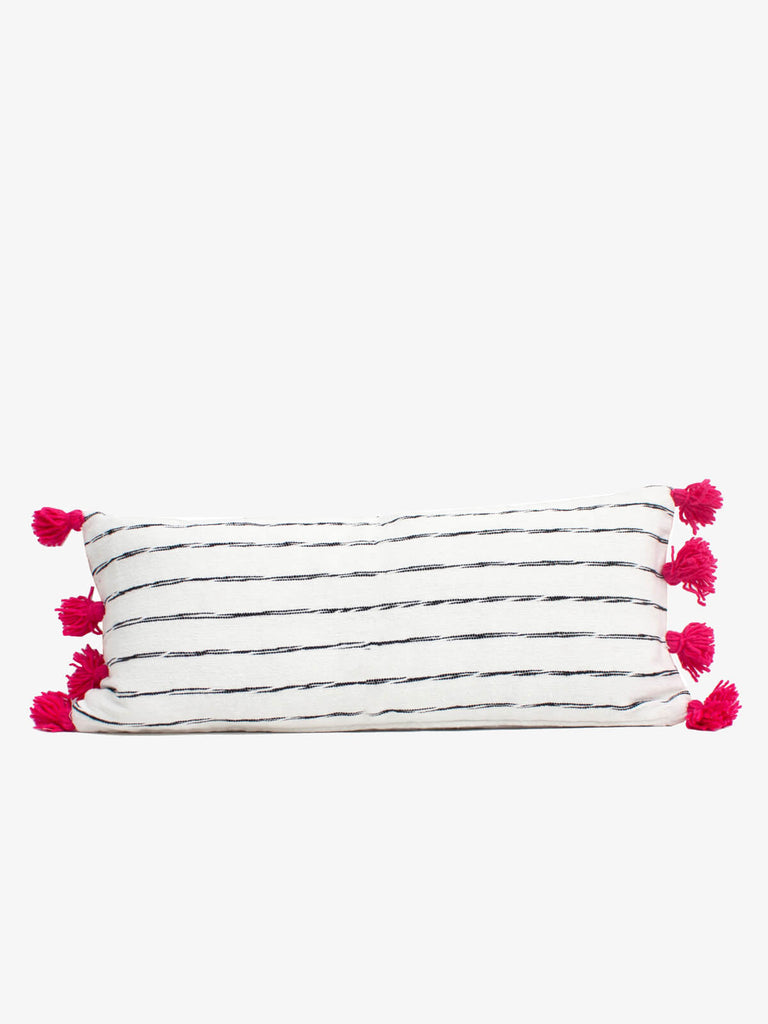 White Cotton Scribble Stripe Rectangle Cushions, Pink - Bohemia Design