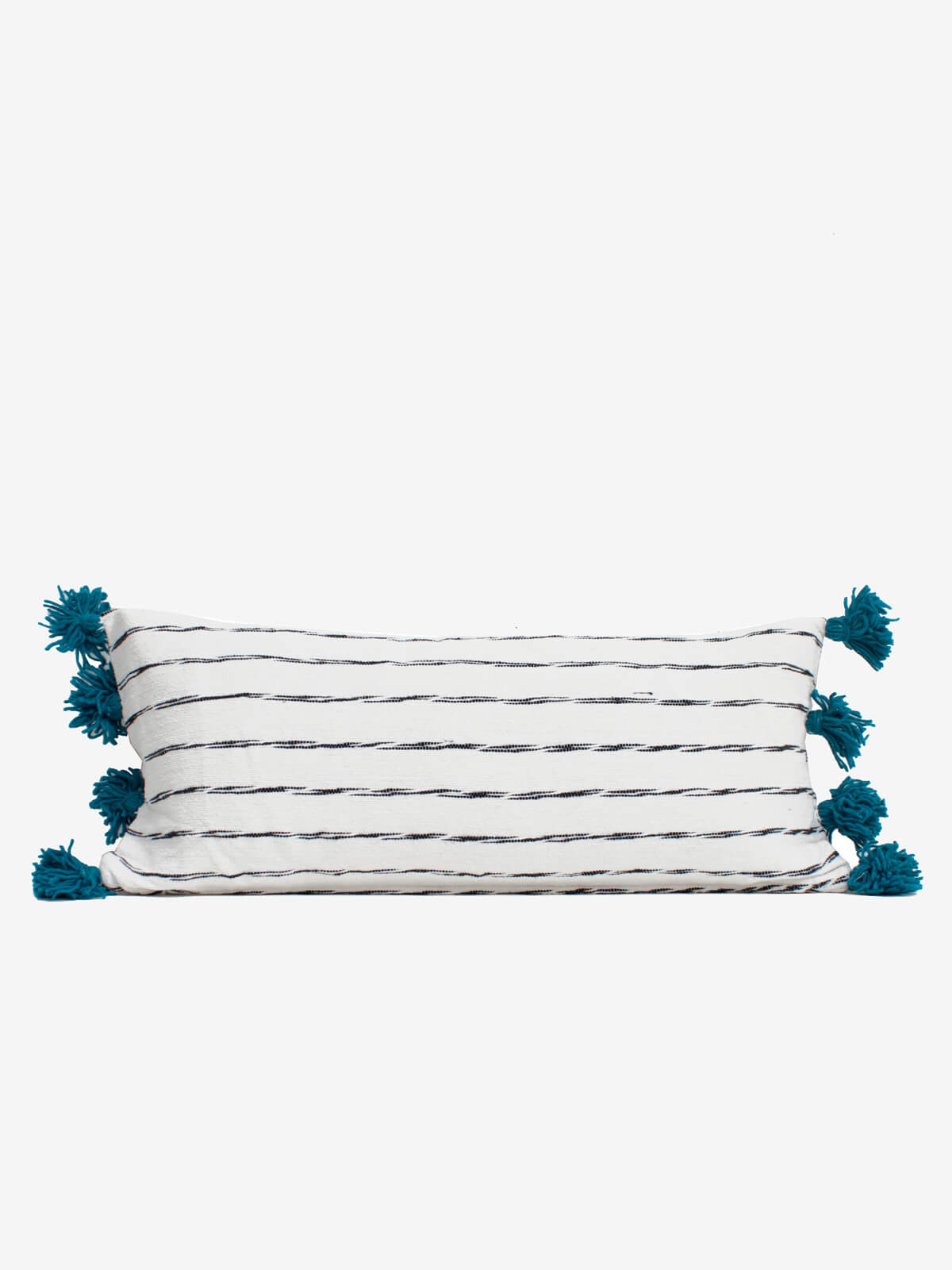 White Cotton Scribble Stripe Rectangle Cushions, Blue