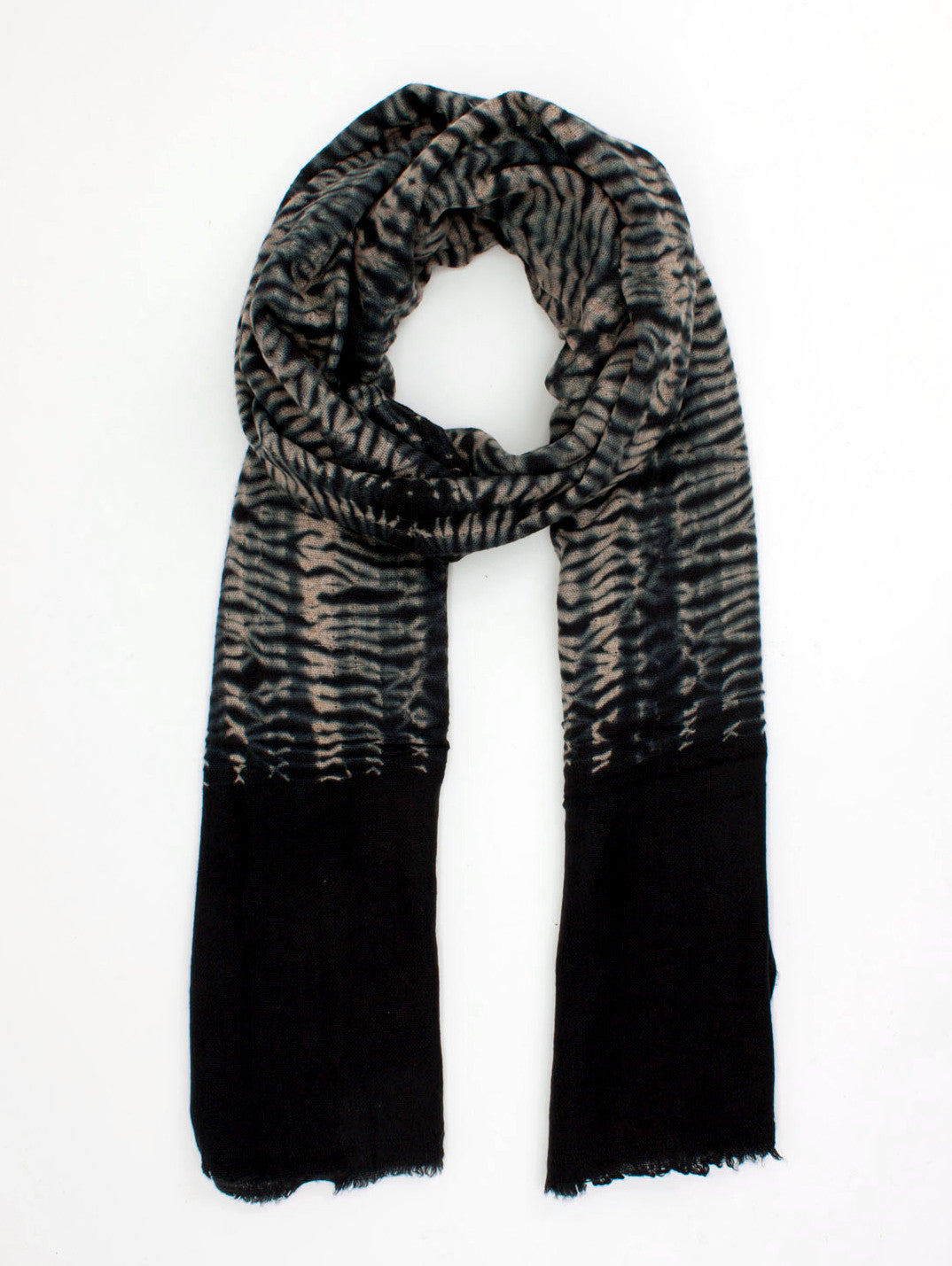 Shibori Tie Dye Merino Wool Scarf, Black