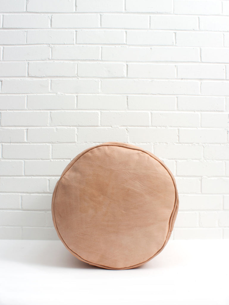 Moroccan Leather Plain Drum Pouffe, Natural (slight seconds) - Bohemia Design