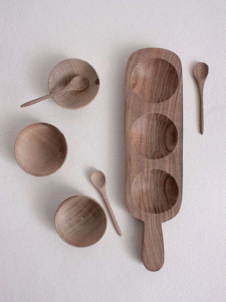 Walnut Wood Mini Spice Bowl Set - Bohemia Design
