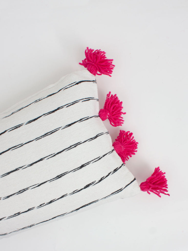 White Cotton Scribble Stripe Rectangle Cushions, Pink - Bohemia Design