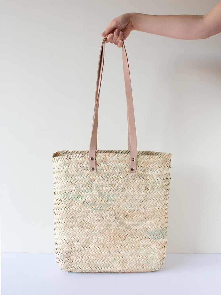 Asilah shopper basket by bohemia design held by natural leather handles