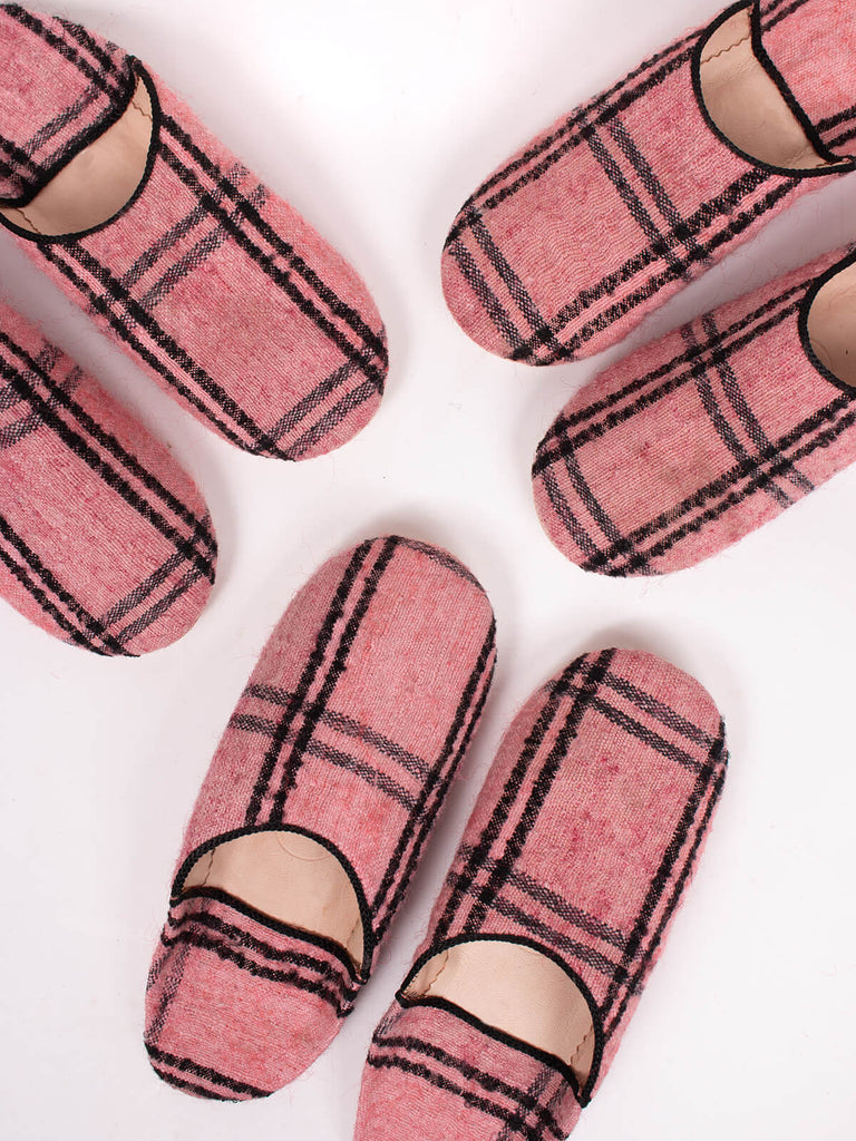 Three pairs of Bohemia Design Moroccan Babouche Boujad Slippers in vintage rose check pattern