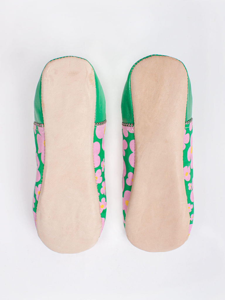 Underside of Bohemia Design Margot babouche slippers green floral