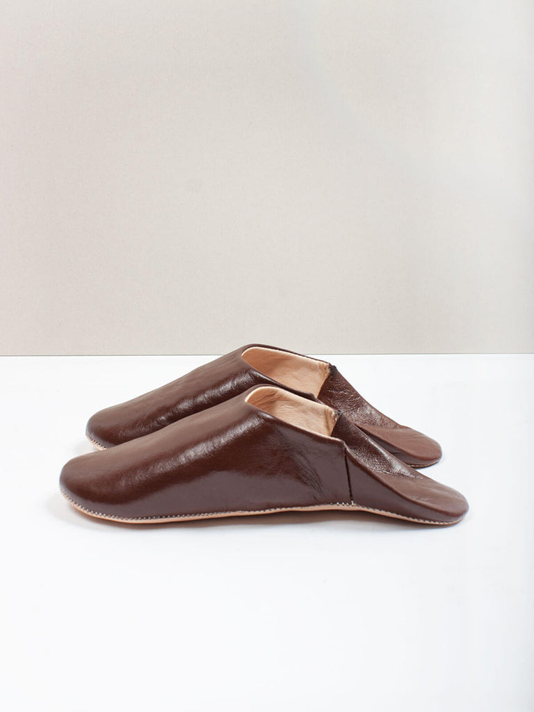 Bohemia Design handmade Moroccan mens babouche leather slippers in chocolate