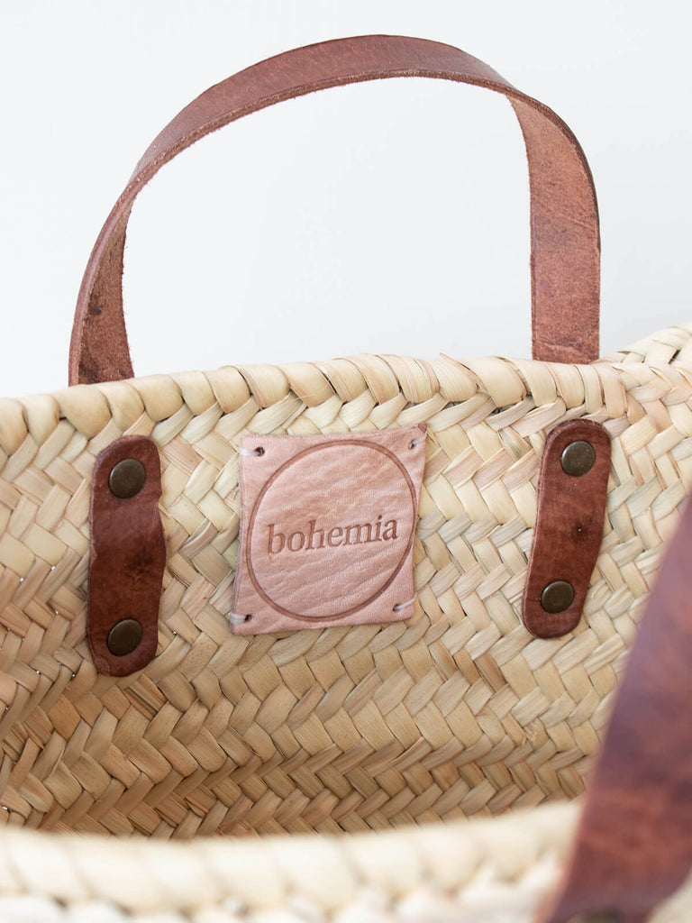 Leather label Mini valencia basket with tan leather handles by Bohemia Design 