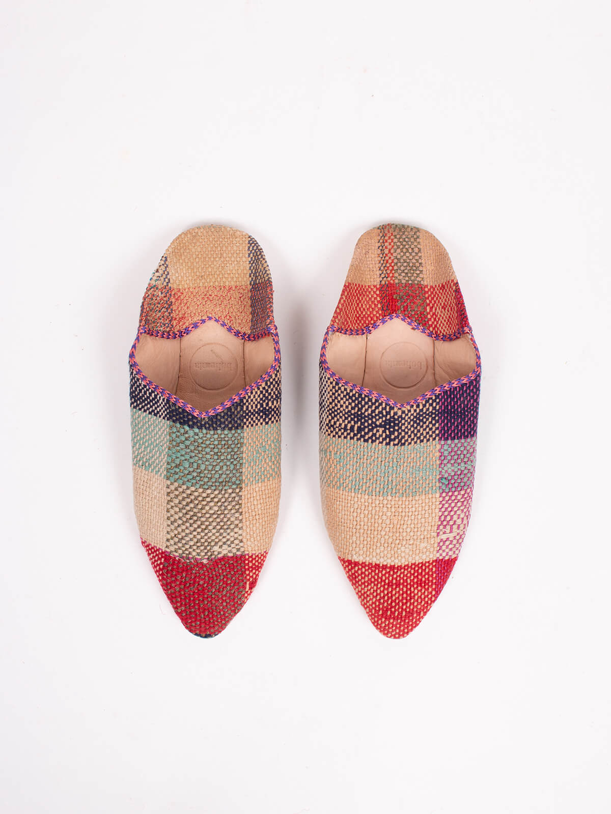 Moroccan Boujad Pointed Babouche Slippers, Agafay Check