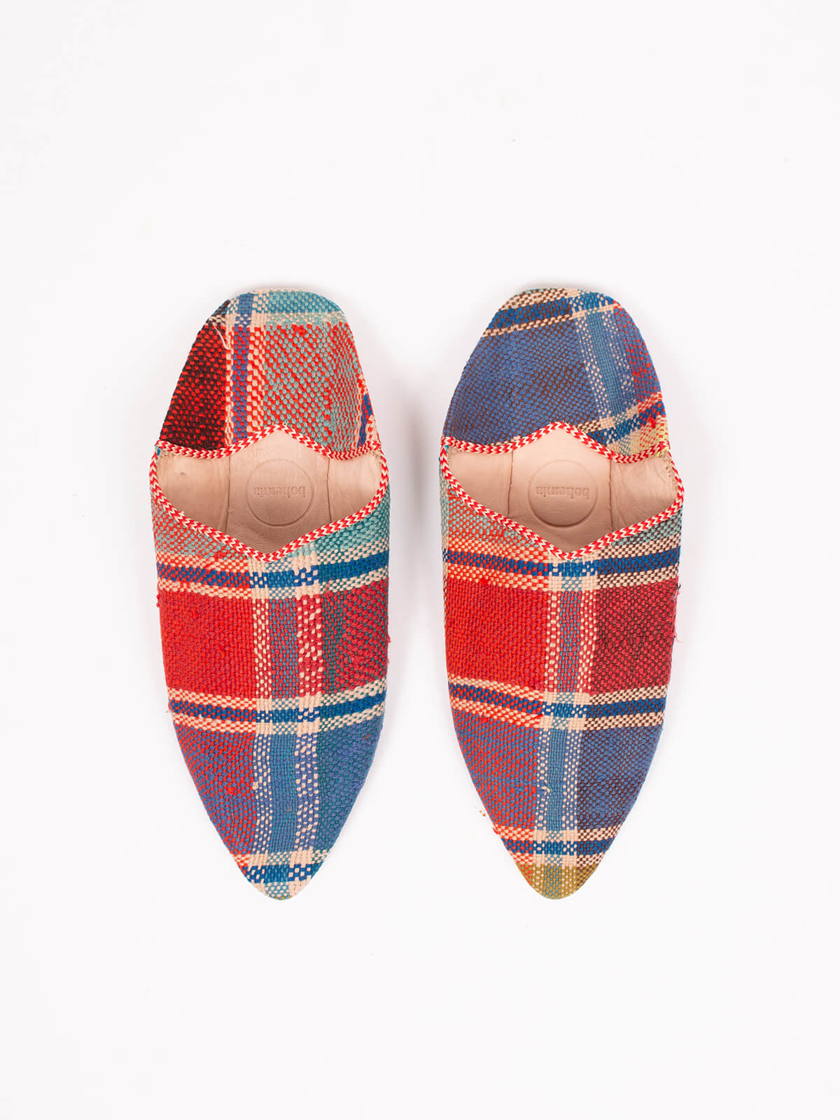 Moroccan Boujad Pointed Babouche Slippers, Fez Check