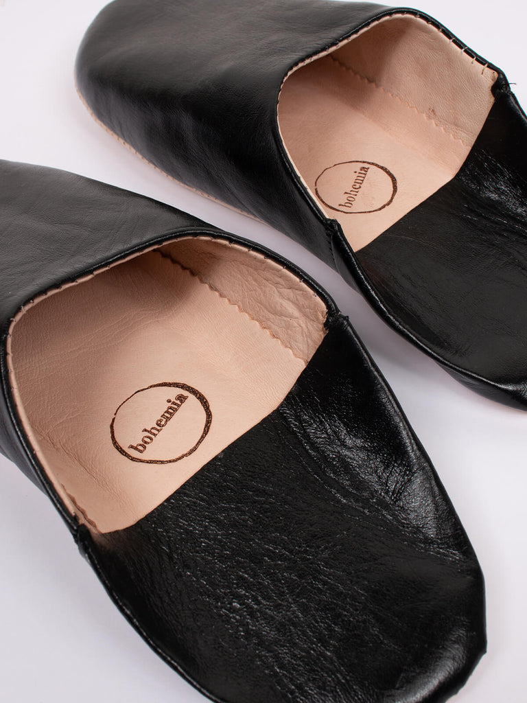 Moroccan mules babouche basic slippers in black leather by Bohemia Design