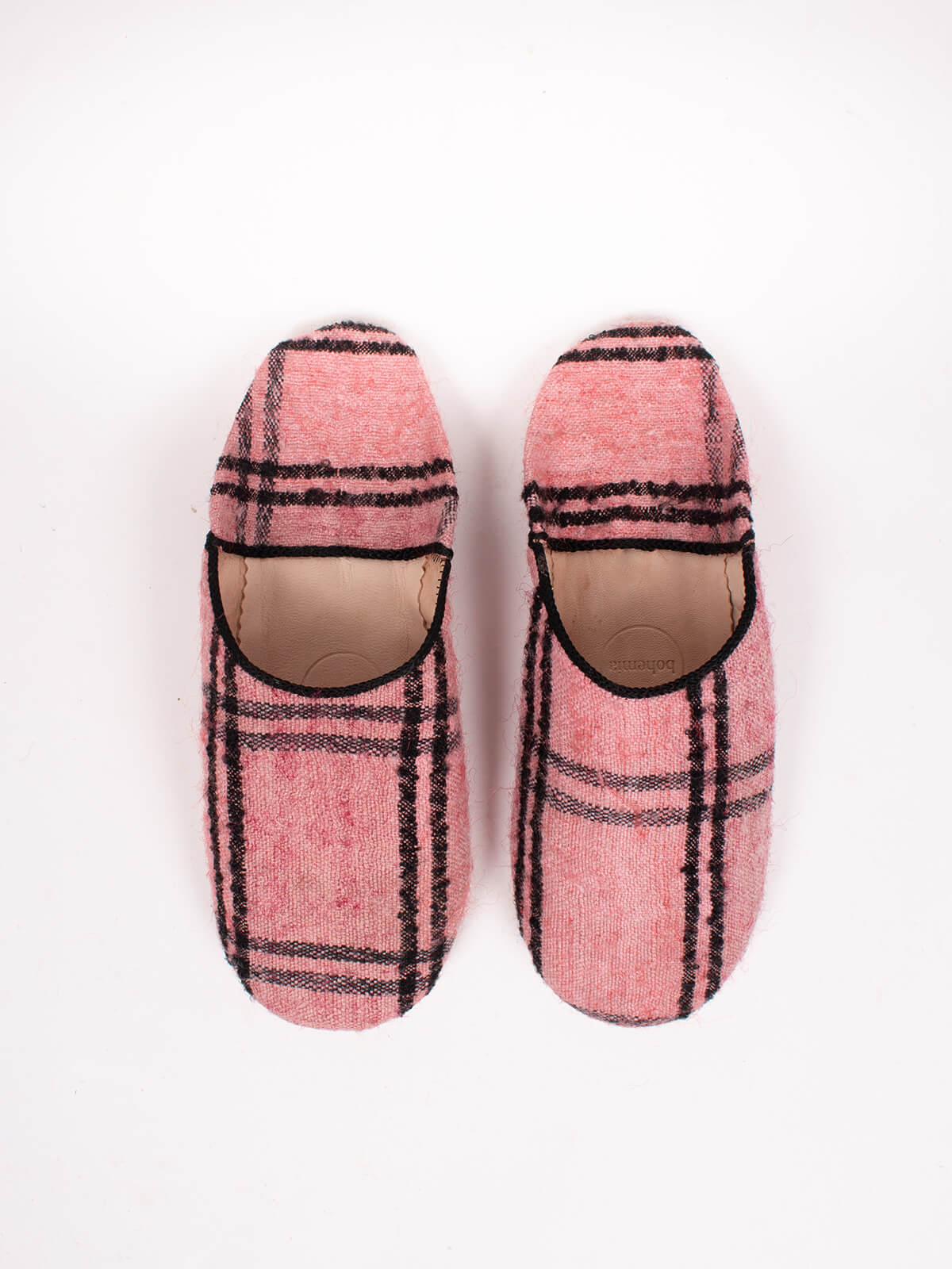 Moroccan Boujad Basic Babouche Slippers, Vintage Rose Check