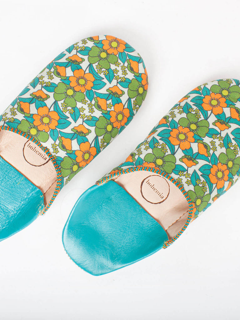 Bohemia Design Margot aqua floral babouche slippers