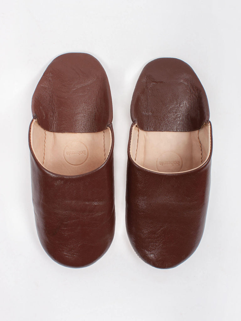Bohemia Design handmade Moroccan mens babouche leather slippers in chocolate