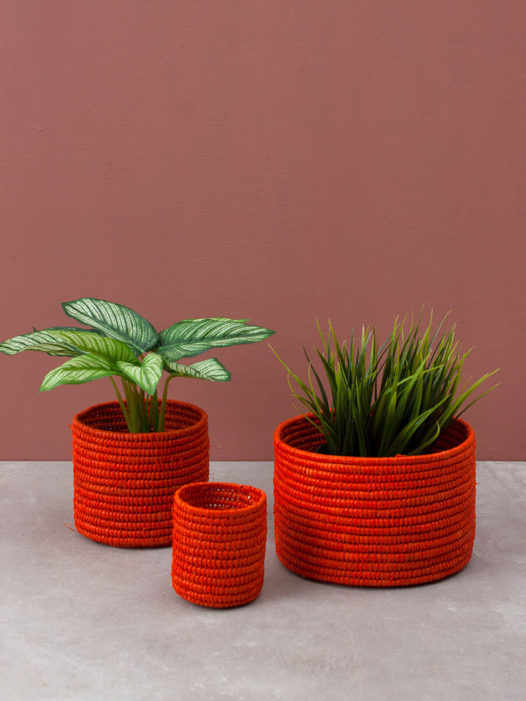Raffia Storage Pots, Orange - Bohemia Design