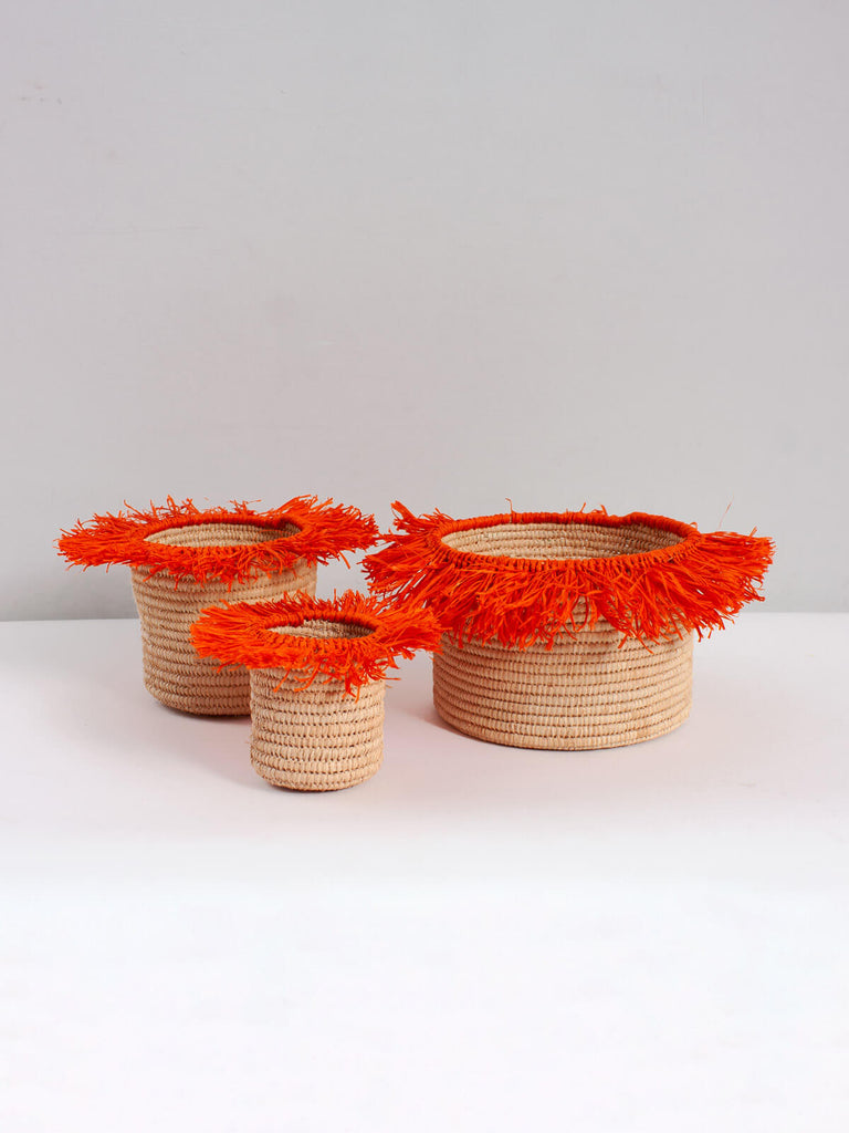 Raffia Tassel Storage Pots, Orange - Bohemia Design