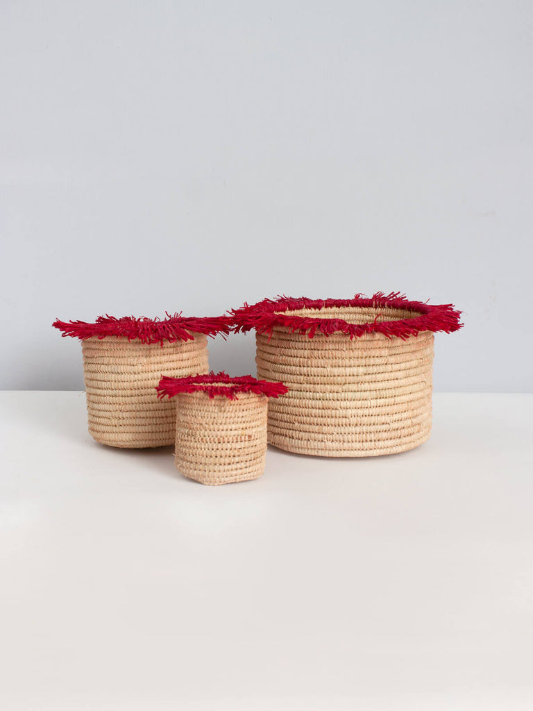 Raffia Tassel Storage Pots, Red - Bohemia Design